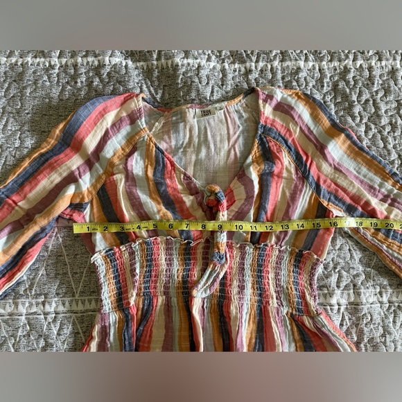TRUE CRAFT Striped Peplum High Low V-Neck Knot Long Sleeve Top Women’s Size S/M - Picture 8 of 9